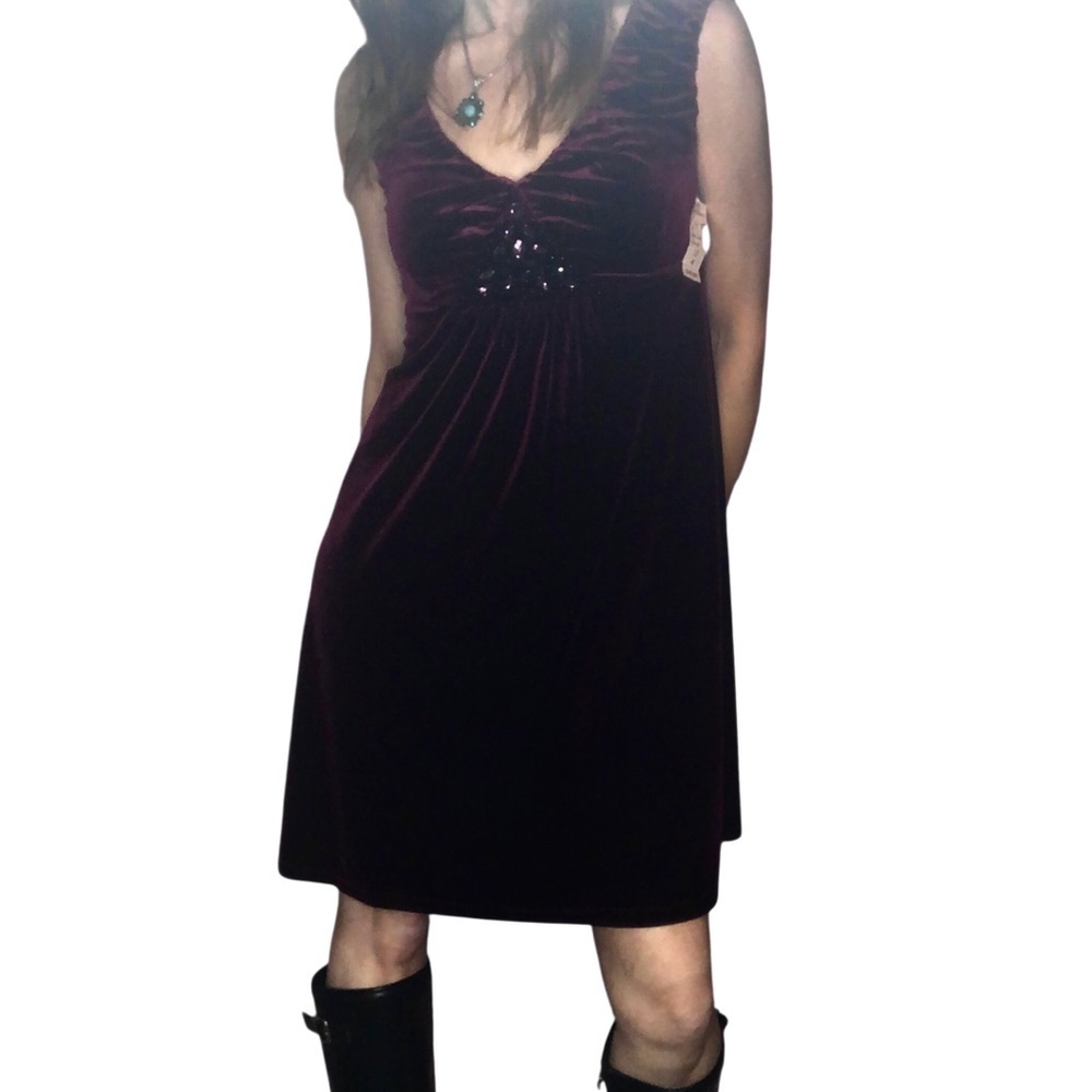 Vtg 90’s Y2K Whimsigoth Dress Velvet  Sz 4 Fairy NWT Babydoll Bejeweled Burgundy